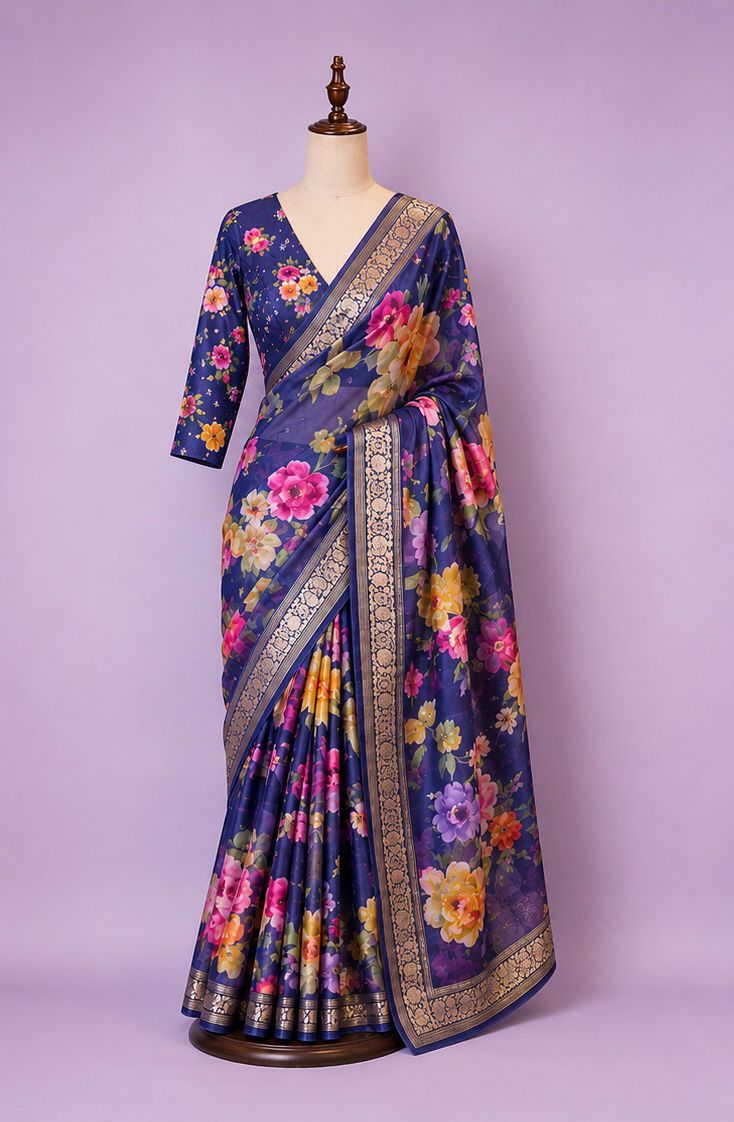 Midnight Bloom Floral Saree