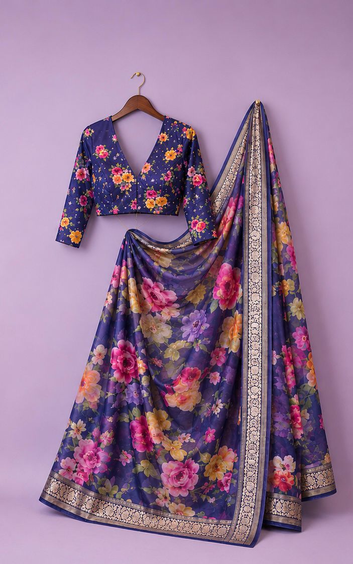 Midnight Bloom Floral Saree
