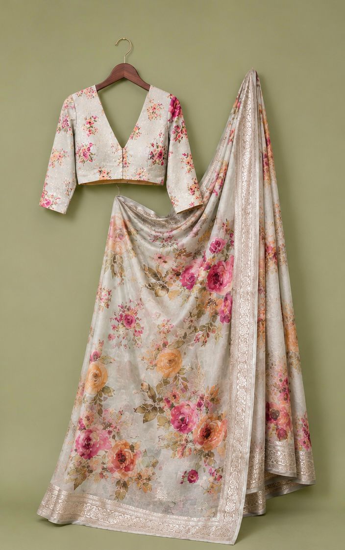 Sage Blossom Floral Saree