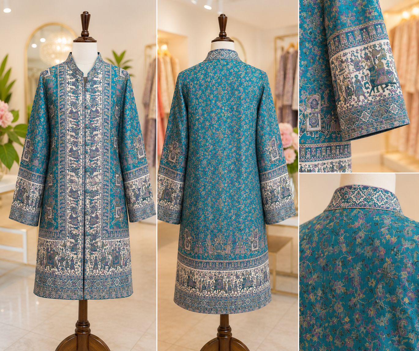 Royal Pashmina Heritage Jacket – Teal Blue