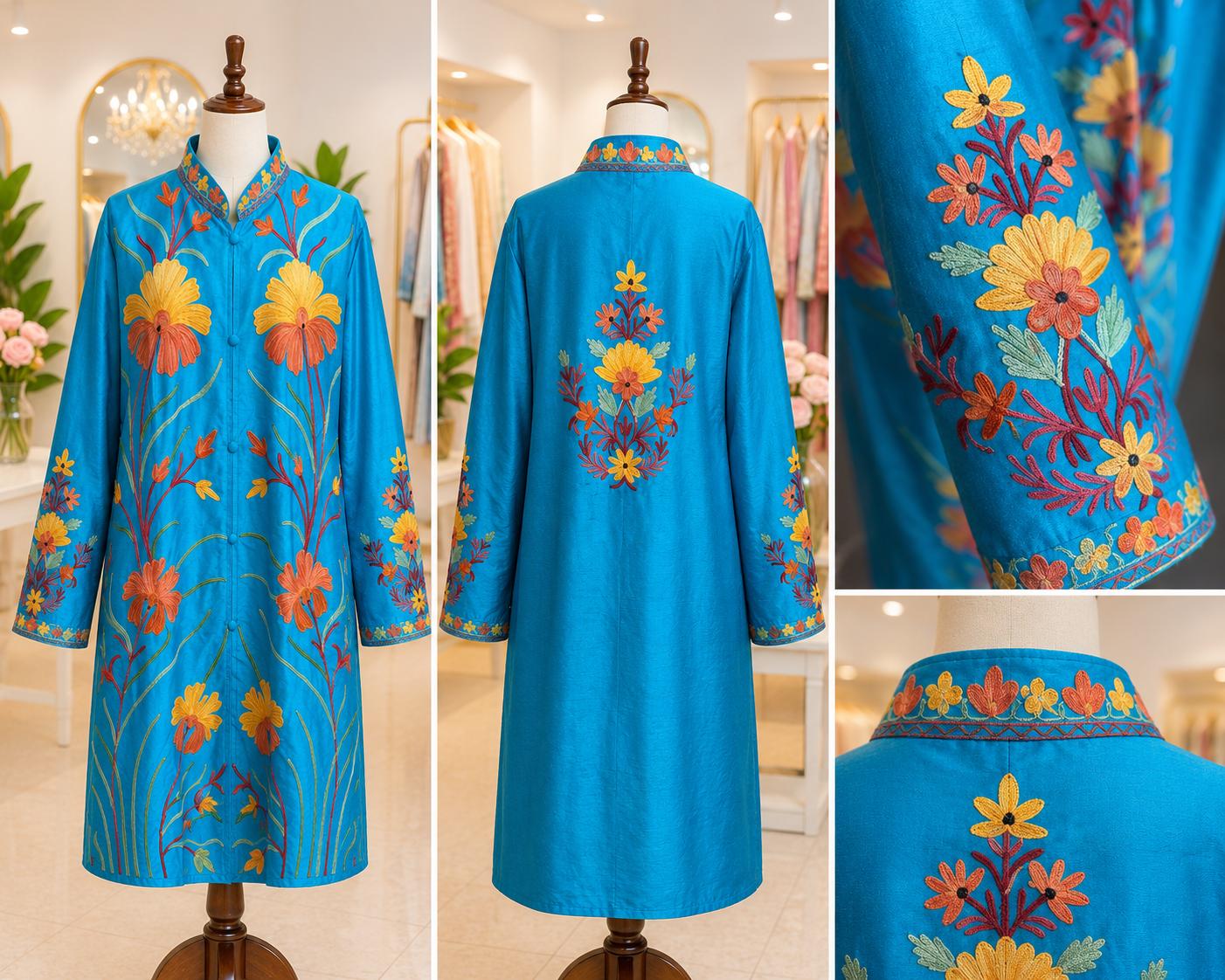 Turquoise Bloom Embroidered Jacket
