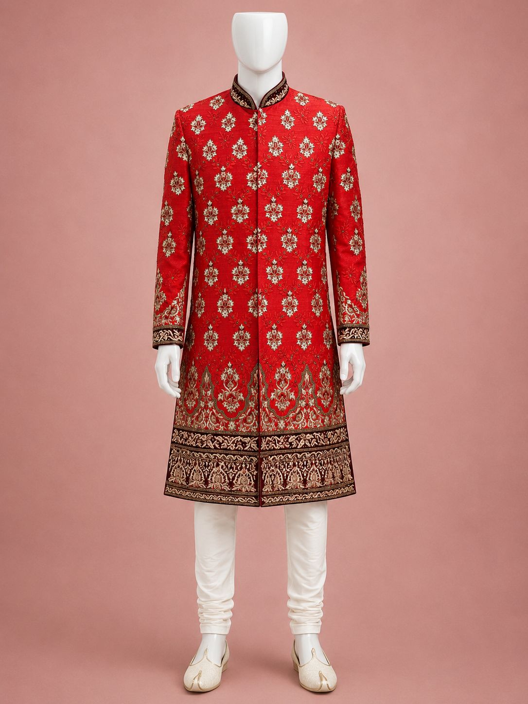 Royal Crimson Embroidered Sherwani