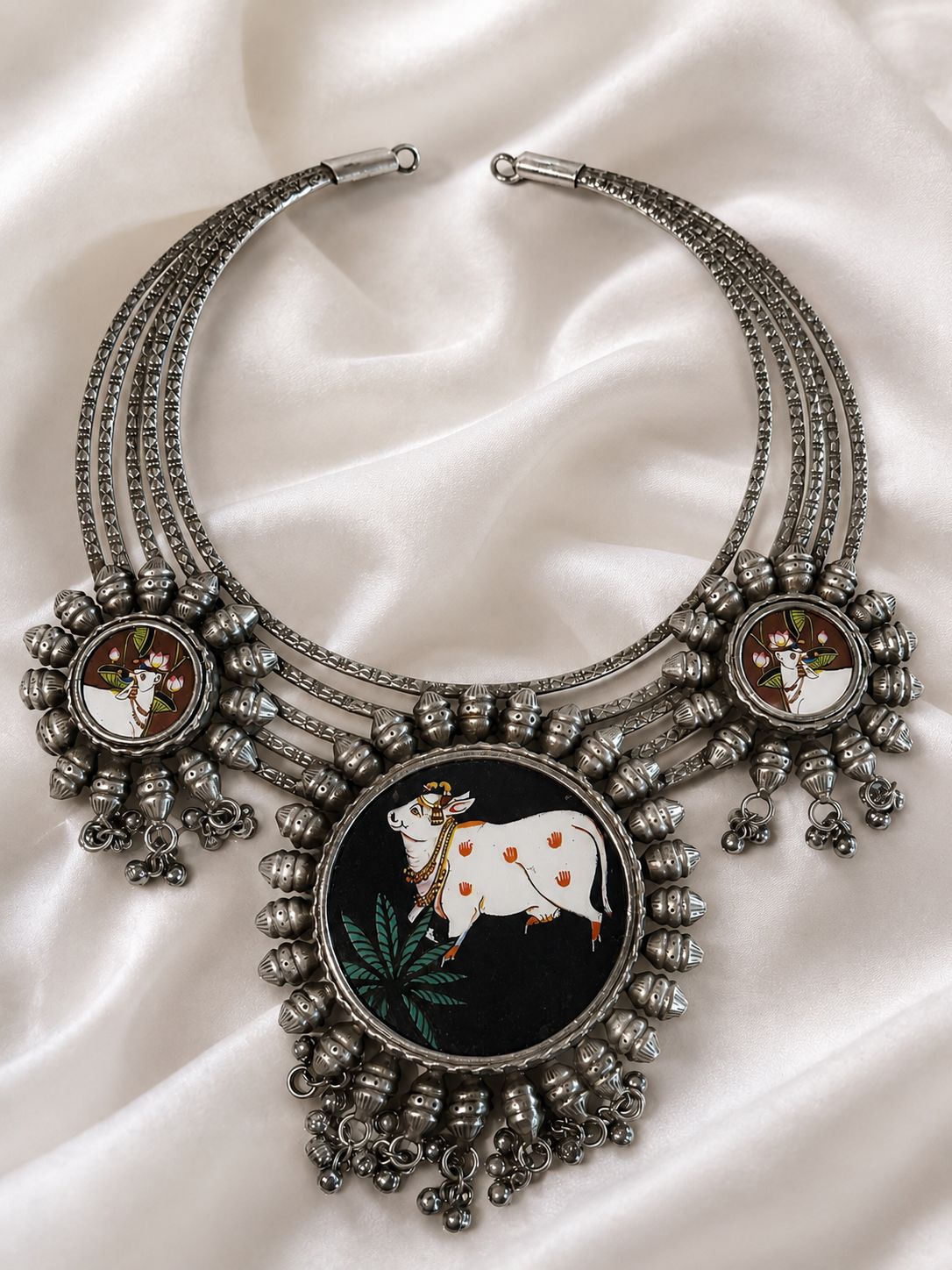 Handcrafted Pichwai Cow Oxidized Statement Necklace