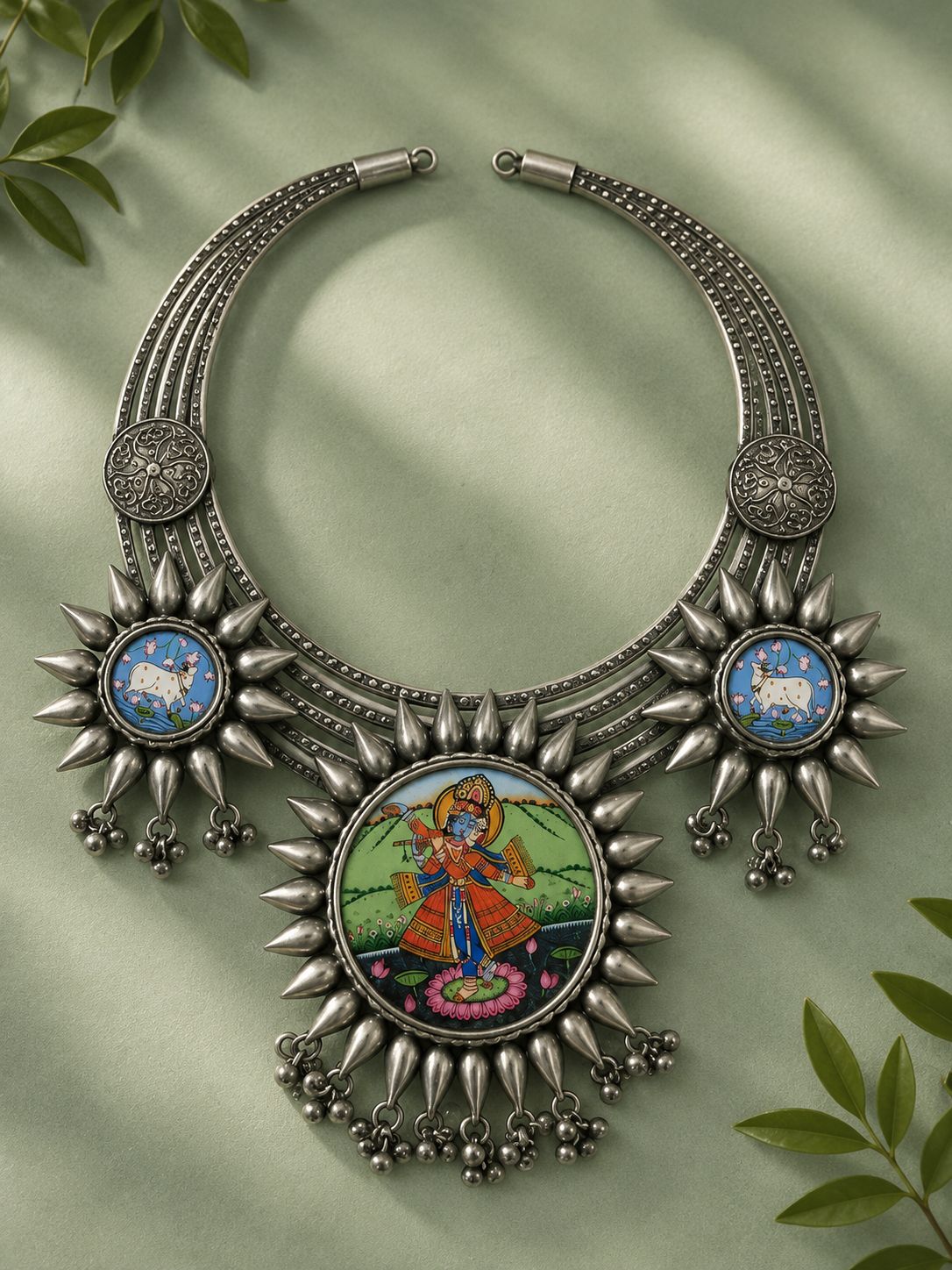 Krishna Pichwai Oxidized Statement Necklace