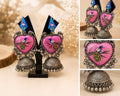 Pink Peacock Hand-Painted Jhumka Earrings