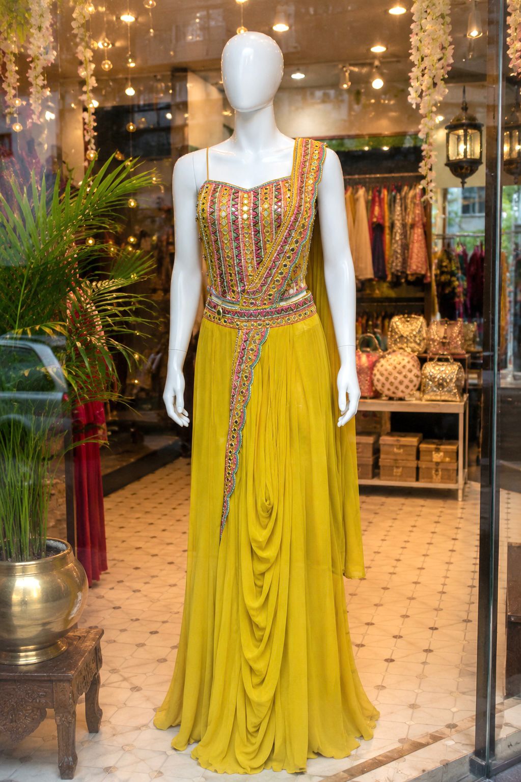 Mustard Mirage Draped Skirt Set