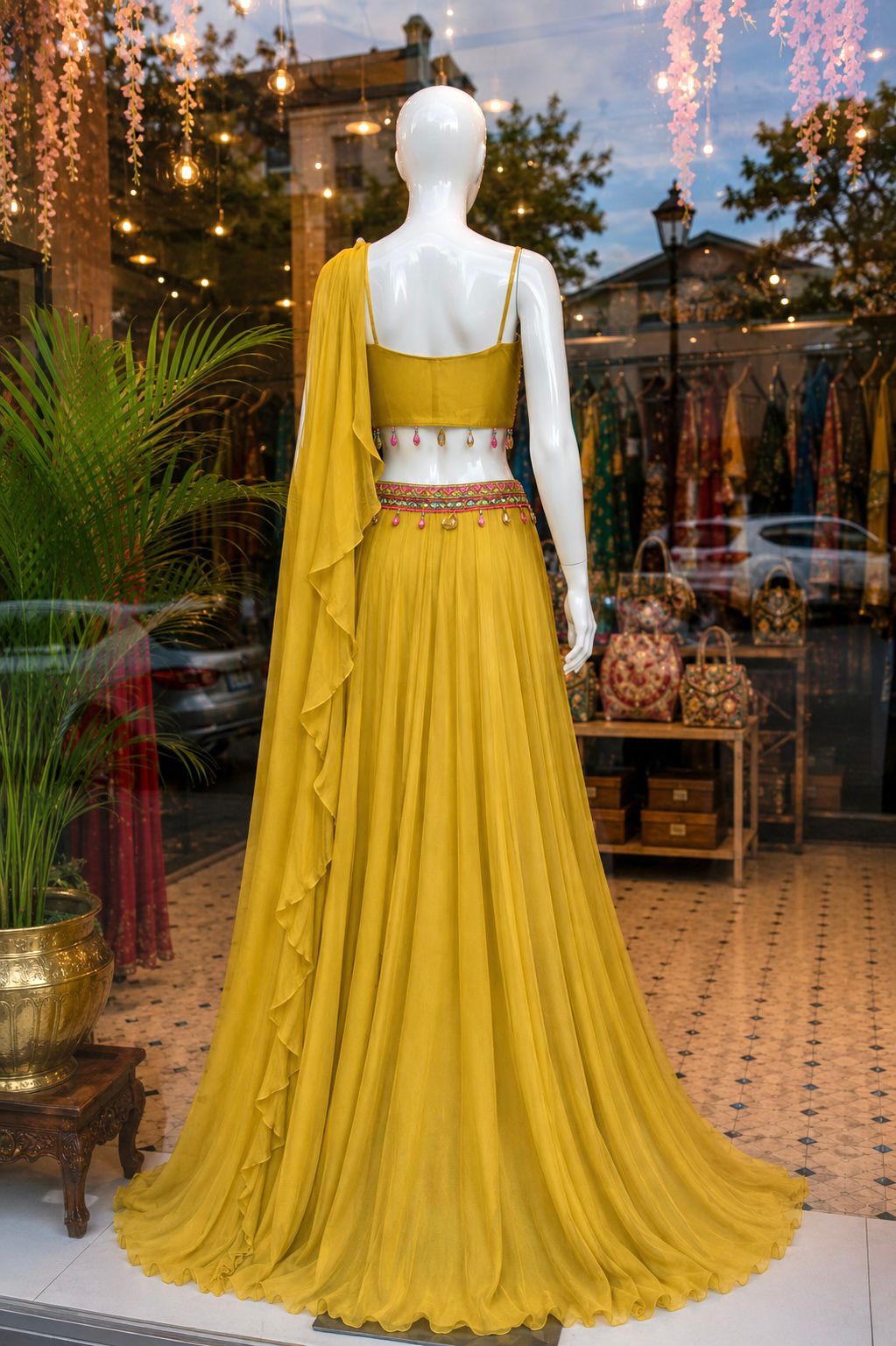 Mustard Mirage Draped Skirt Set
