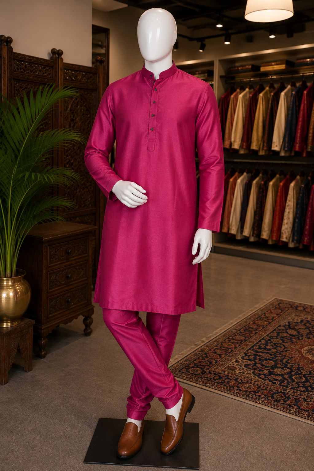 Fuchsia Silk Pajama Kurta Set