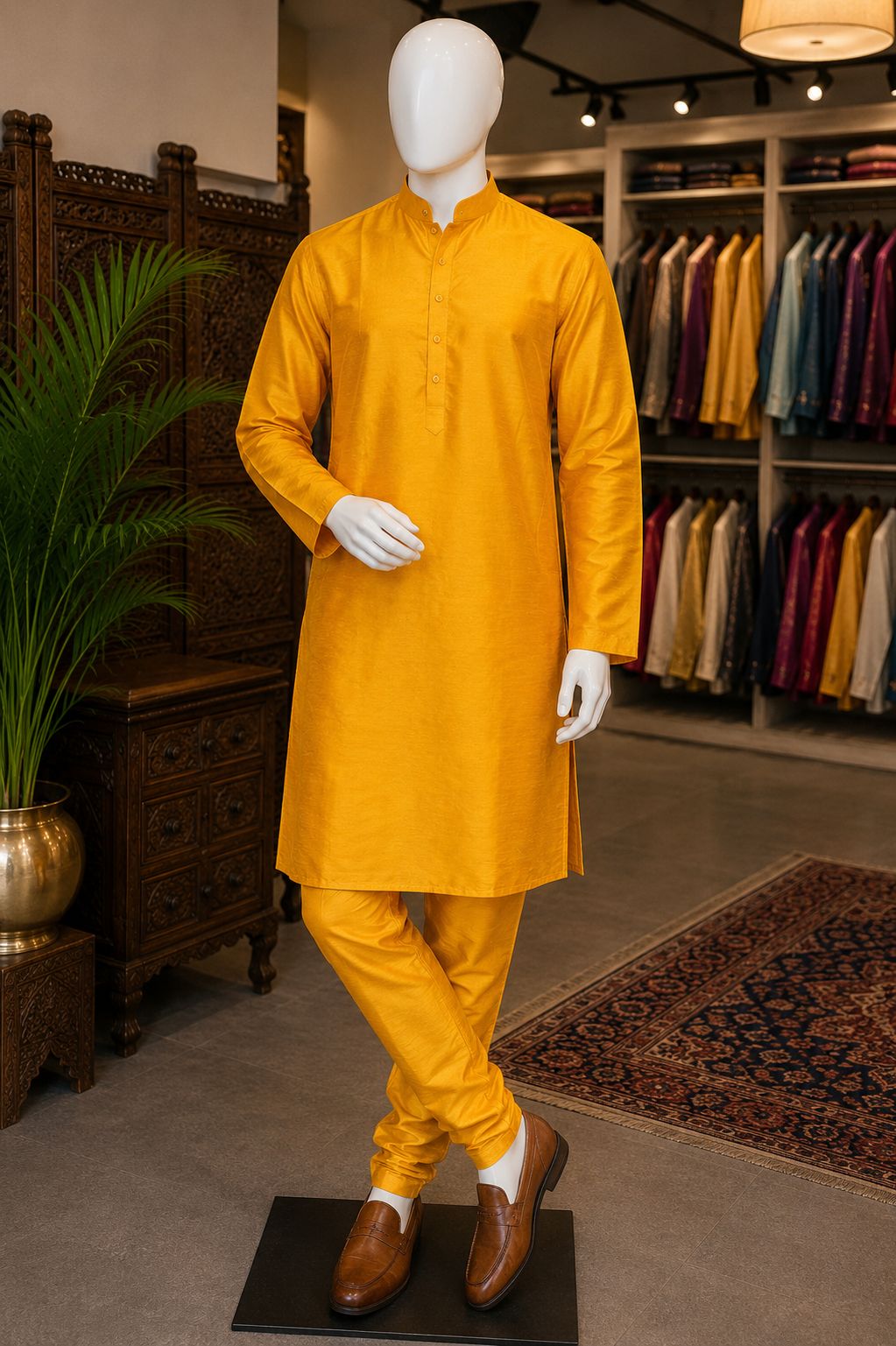 Mustard Gold Silk Pajama Kurta Set