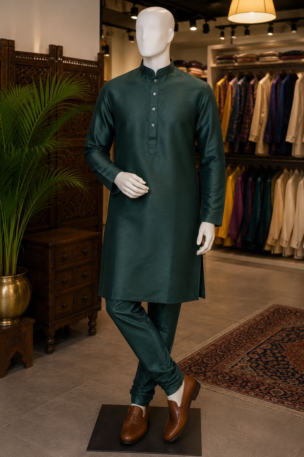 Emerald Green Silk Pajama Kurta Set
